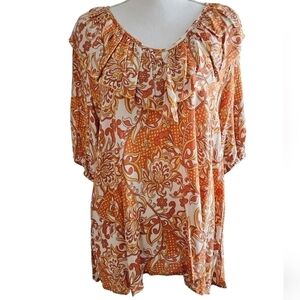 SUGARFOX BOHO PULLOVER TOP SZ L ORANGE GOLD